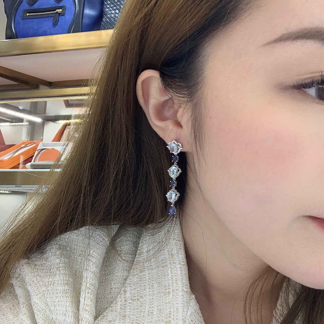 Natural Aquamarine Earrings 5.55ct With Diamond 0.26ct and Sapphire 18K Gold