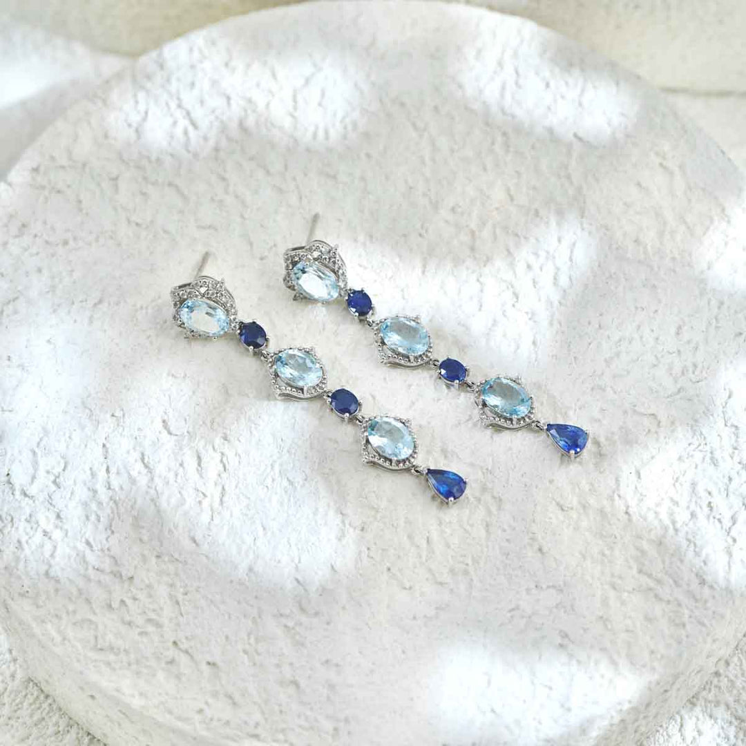 Natural Aquamarine Earrings 5.55ct With Diamond 0.26ct and Sapphire 18K Gold