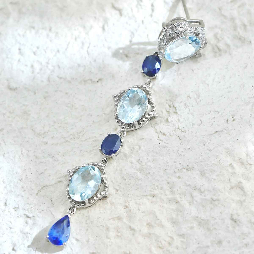 Natural Aquamarine Earrings 5.55ct With Diamond 0.26ct and Sapphire 18K Gold