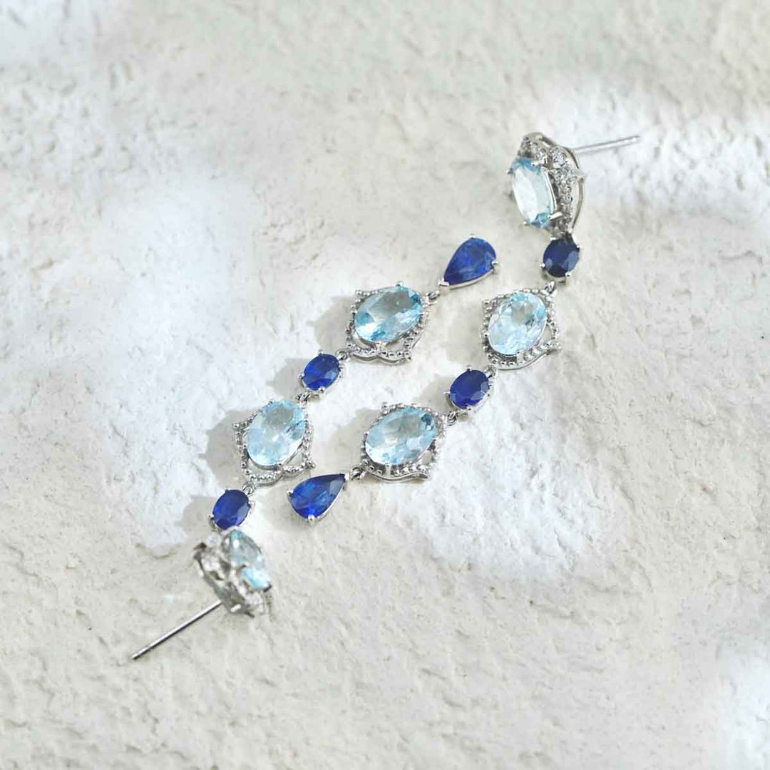 Natural Aquamarine Earrings 5.55ct With Diamond 0.26ct and Sapphire 18K Gold