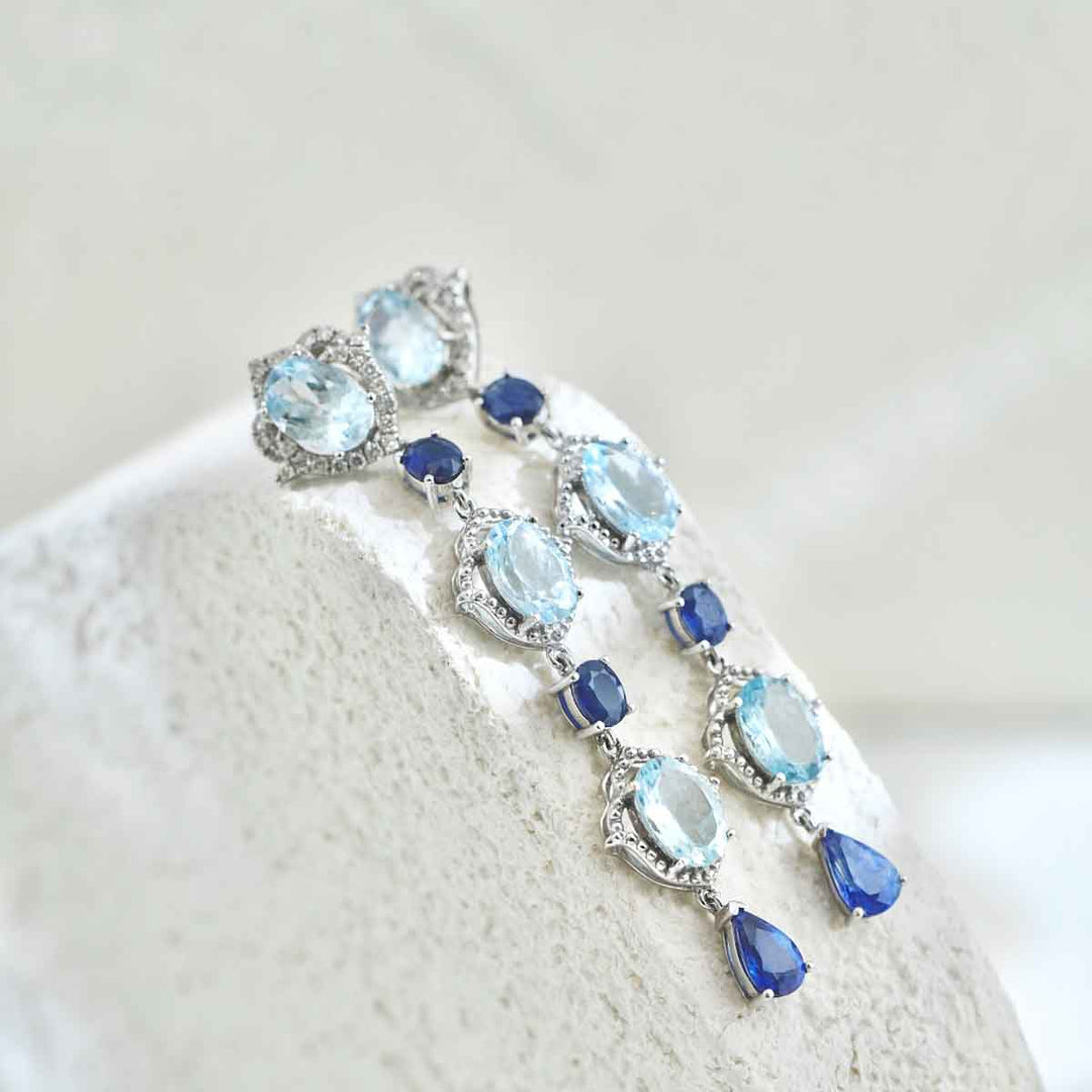 Natural Aquamarine Earrings 5.55ct With Diamond 0.26ct and Sapphire 18K Gold