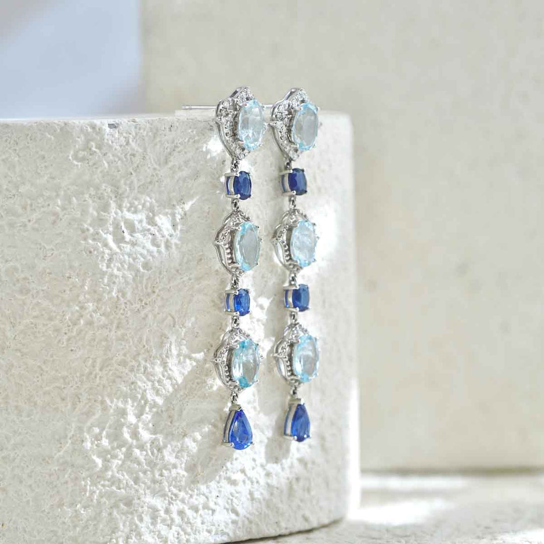 Natural Aquamarine Earrings 5.55ct With Diamond 0.26ct and Sapphire 18K Gold