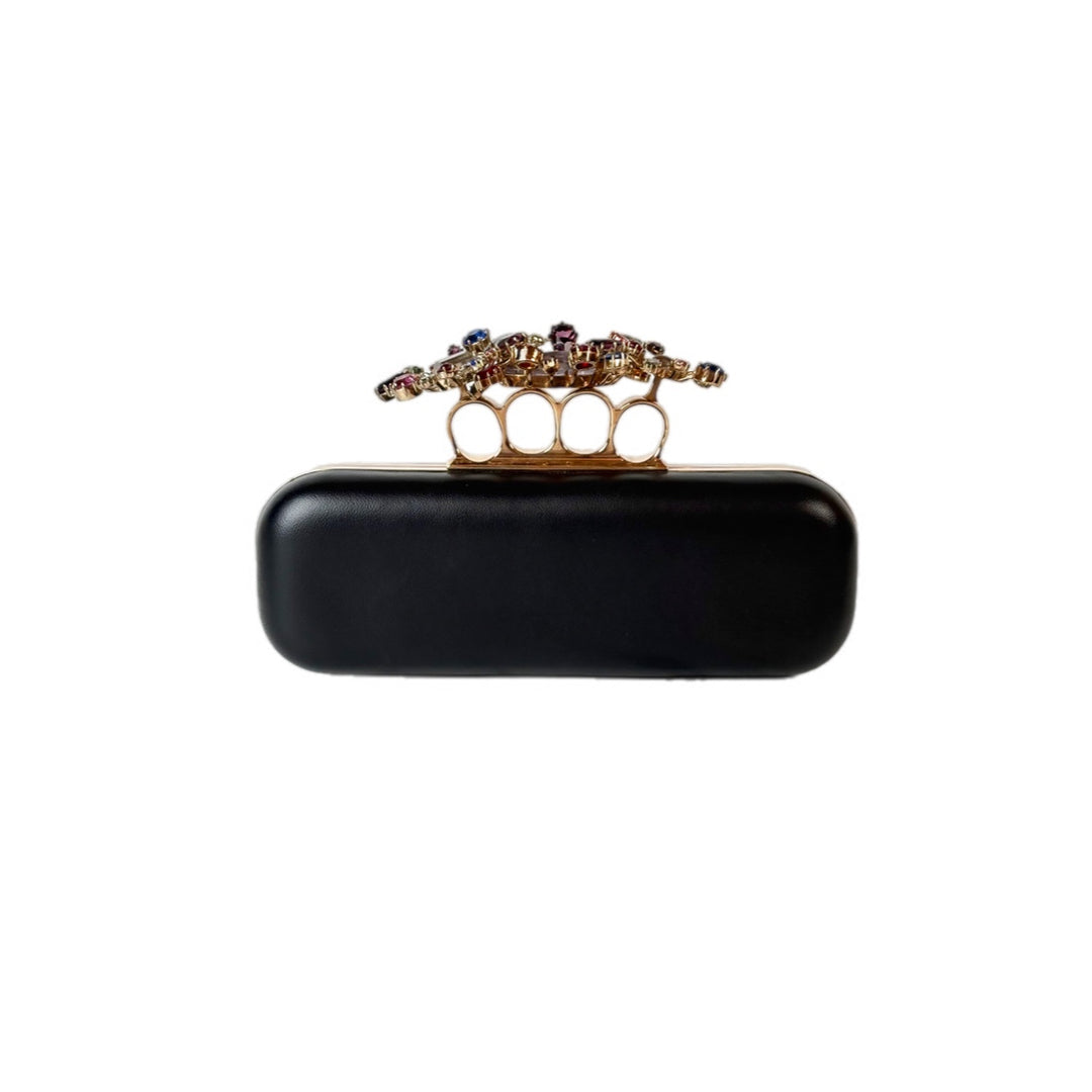 MQ Black leather Crystal Clutch
