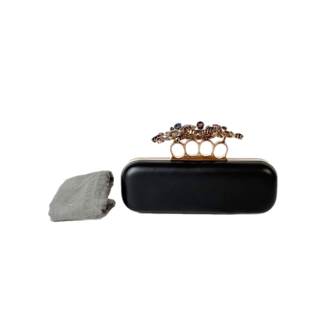 MQ Black leather Crystal Clutch