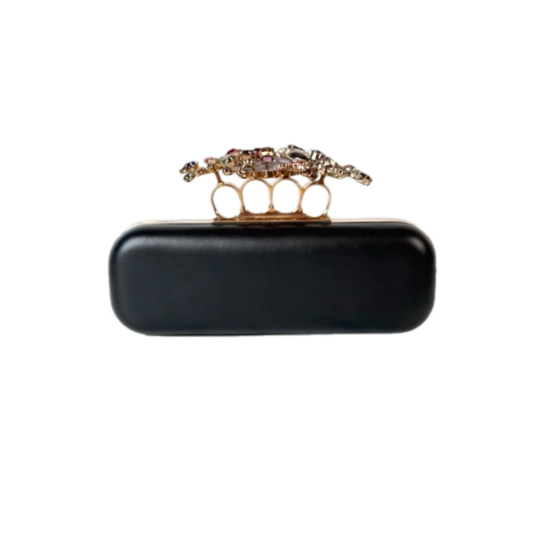 MQ Black leather Crystal Clutch