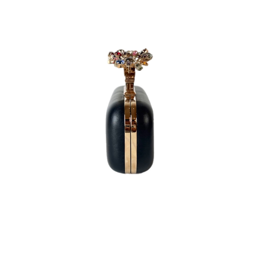 MQ Black leather Crystal Clutch