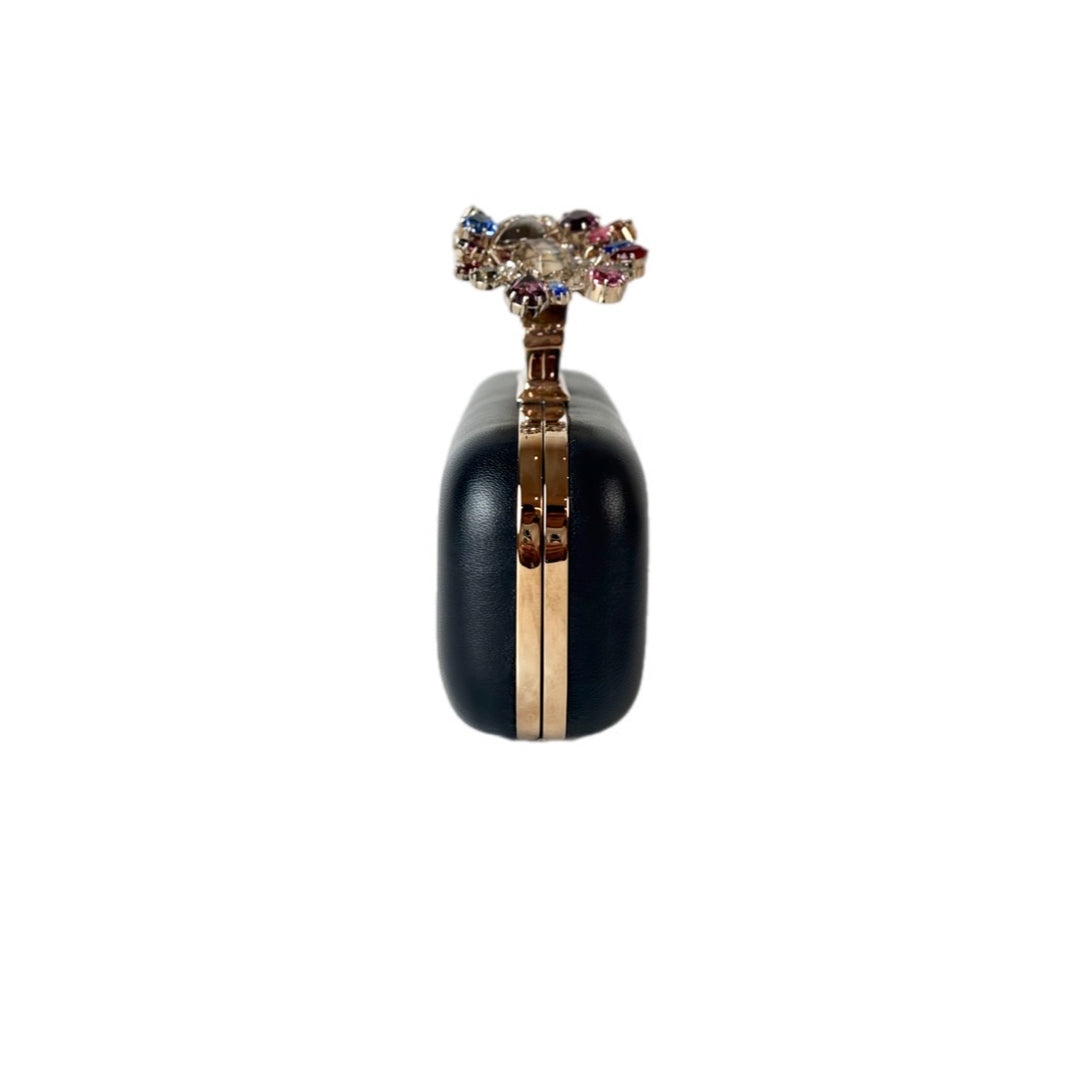 MQ Black leather Crystal Clutch
