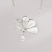 Natural White Diamond White Mother of Pearl Necklace D0.35ct, 18K Gold
