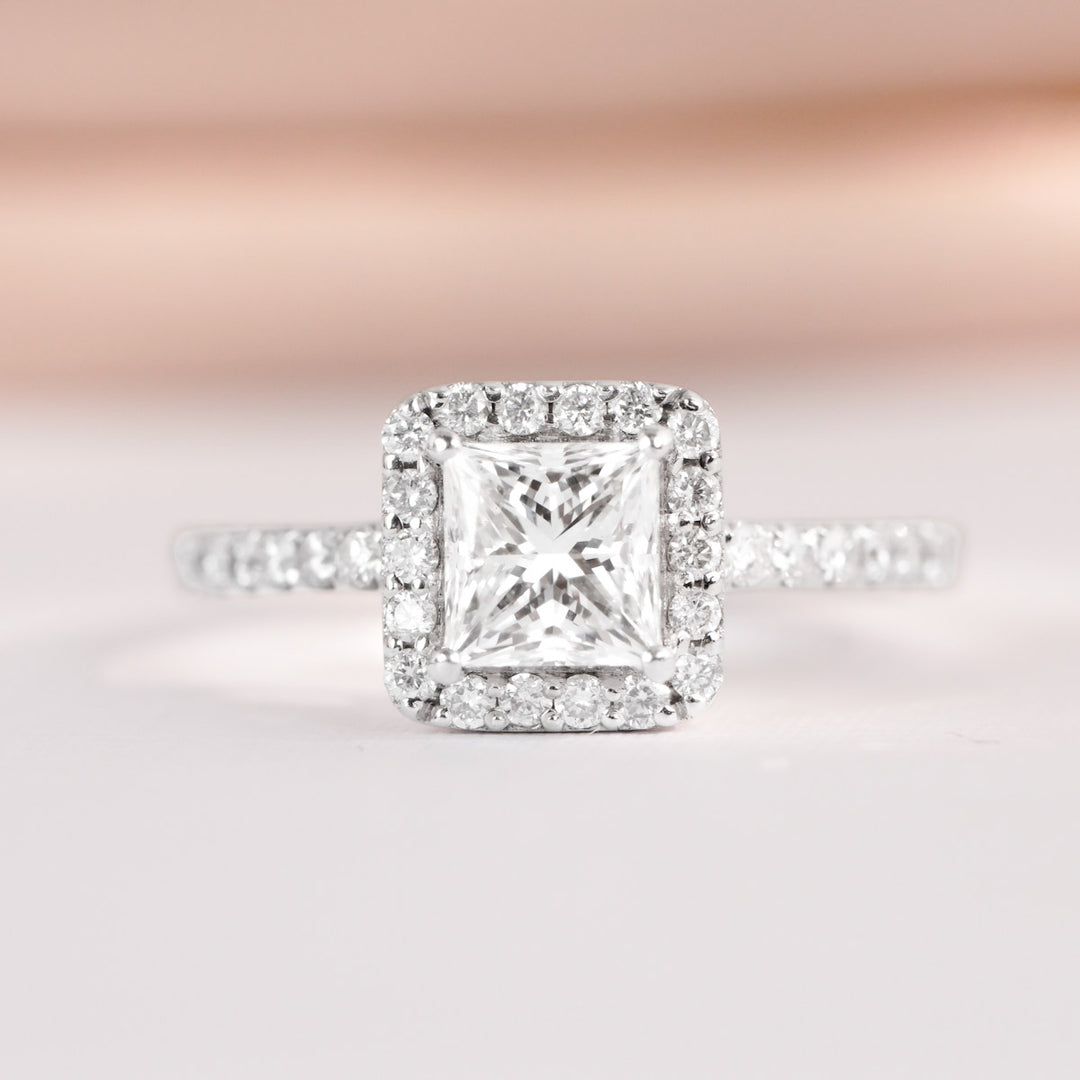 Natural White Diamond Square Ring D1.01ct d0.36ct, 18K Gold GIA