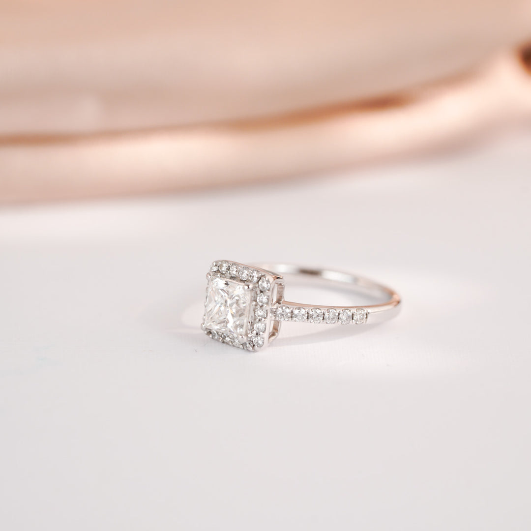 Natural White Diamond Square Ring D1.01ct d0.36ct, 18K Gold GIA