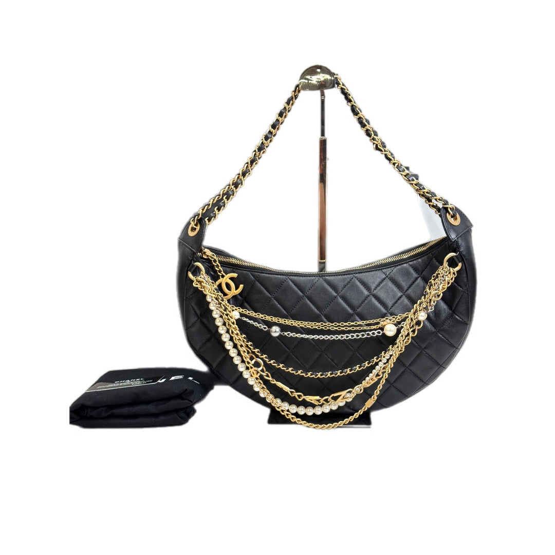 Chanel Hobo Pearl Bag Black