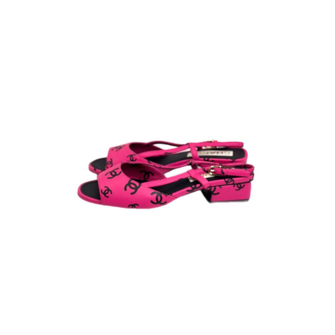 Chanel 2022 CC Print Pink/Black Sandals #37