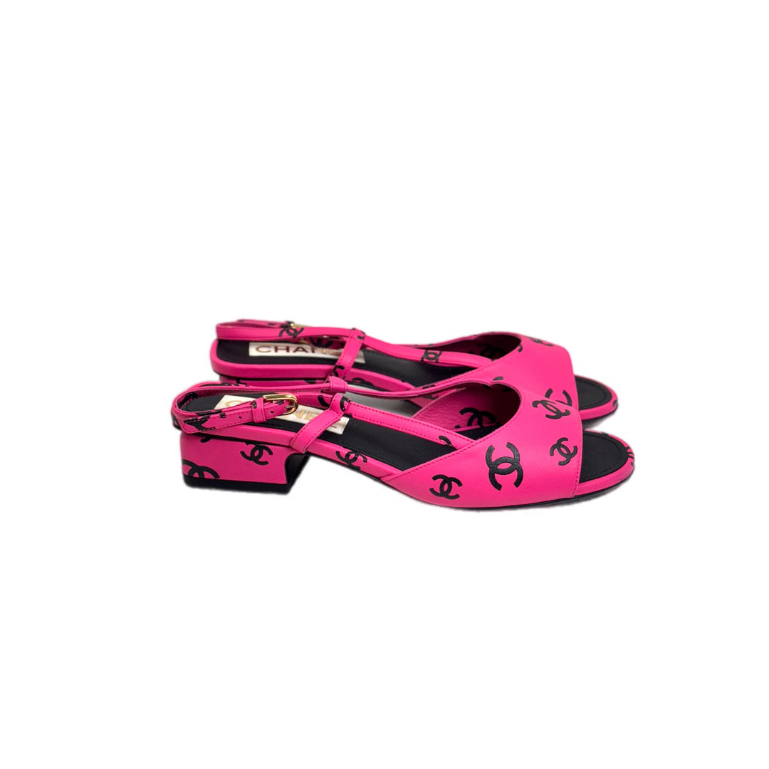 Chanel 2022 CC Print Pink/Black Sandals #37