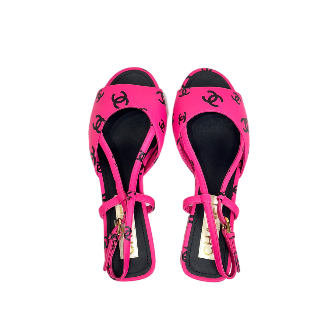 Chanel 2022 CC Print Pink/Black Sandals #37