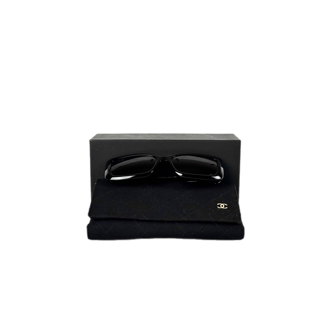 Chanel Black Rectangle Heart CC Logo Sunglasses