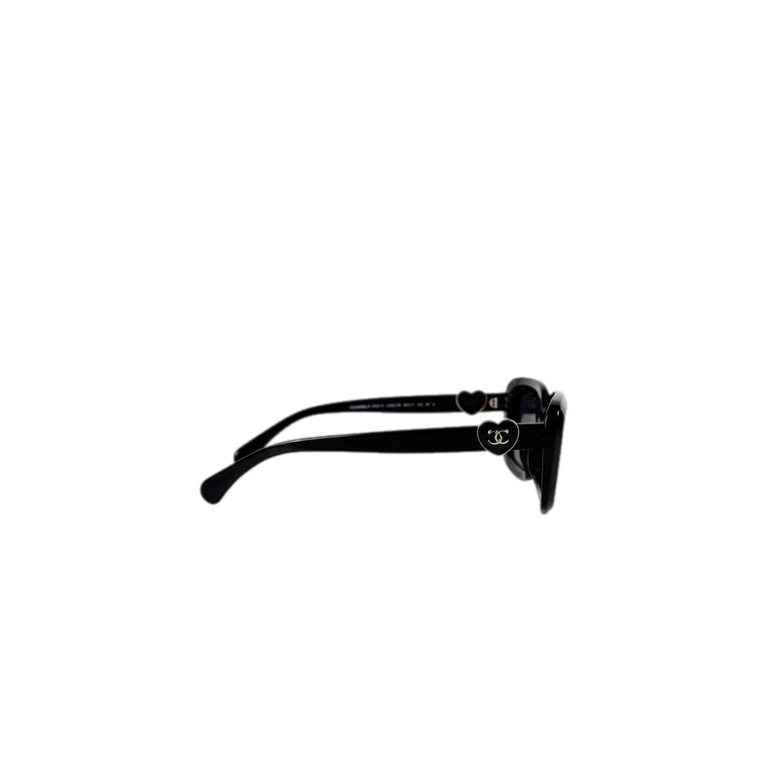 Chanel Black Rectangle Heart CC Logo Sunglasses