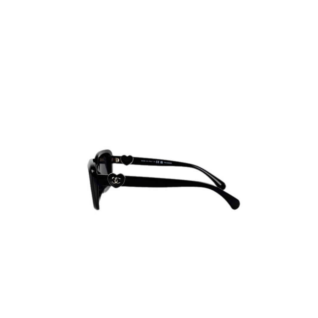 Chanel Black Rectangle Heart CC Logo Sunglasses