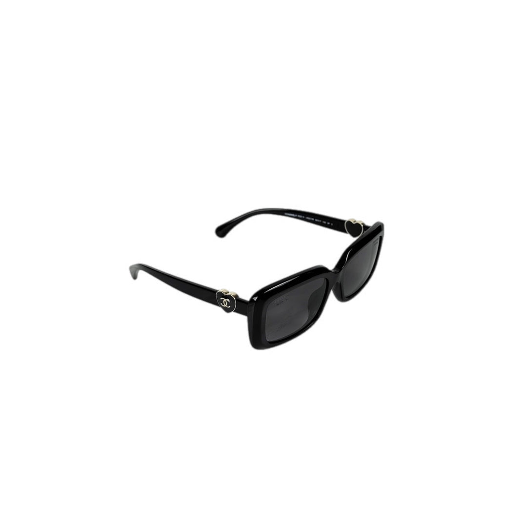 Chanel Black Rectangle Heart CC Logo Sunglasses
