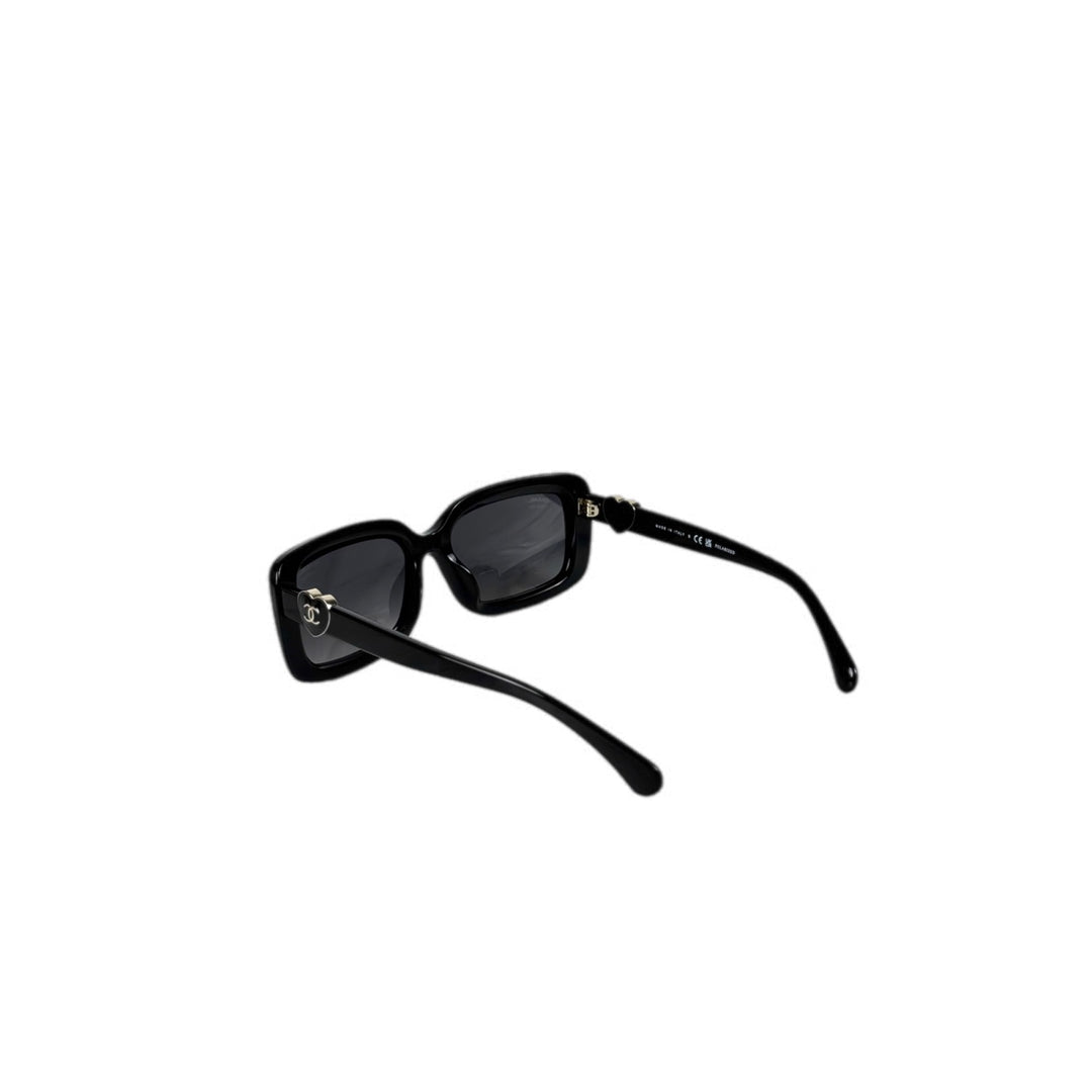 Chanel Black Rectangle Heart CC Logo Sunglasses