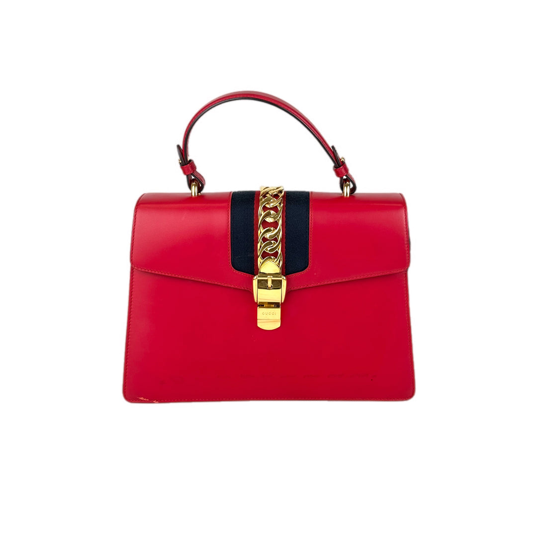 Gucci Sylvie Medium Top Handle Bag Red