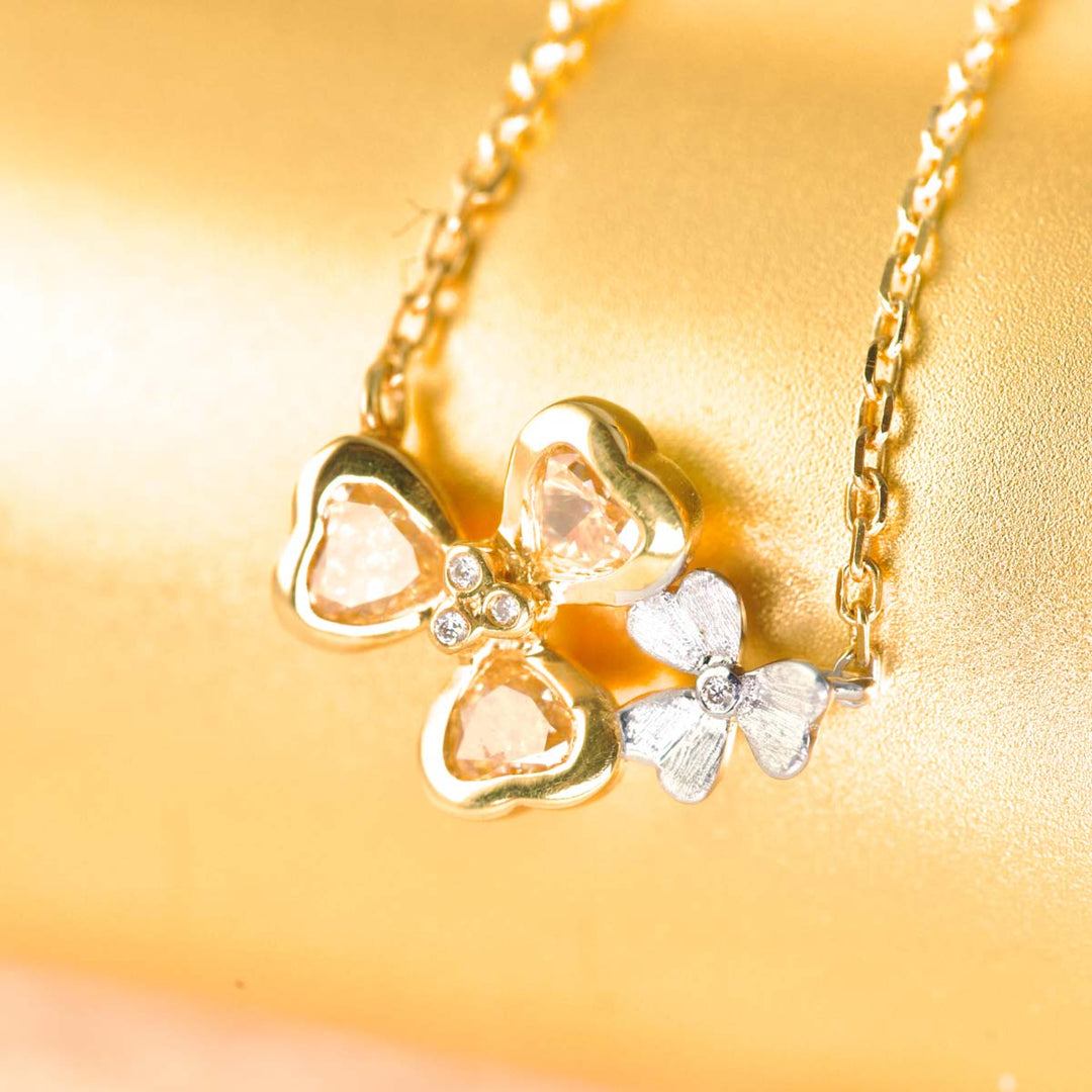 Yellow Diamond Clover Necklace D0.41ct d0.01ct. 18K