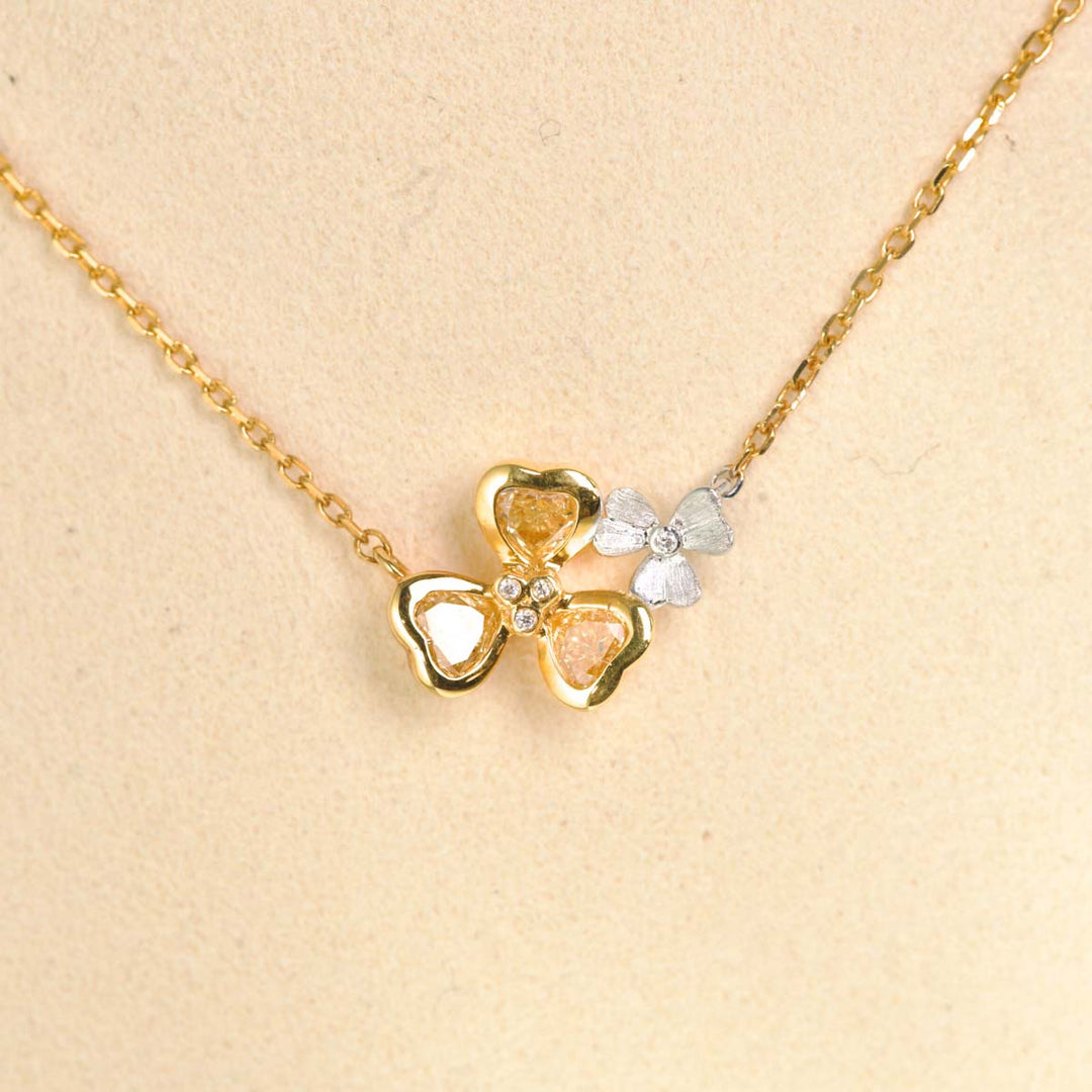 Yellow Diamond Clover Necklace D0.41ct d0.01ct. 18K