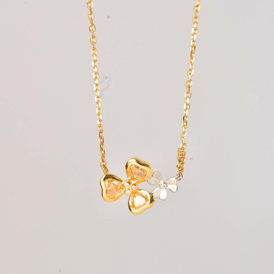 Yellow Diamond Clover Necklace D0.41ct d0.01ct. 18K