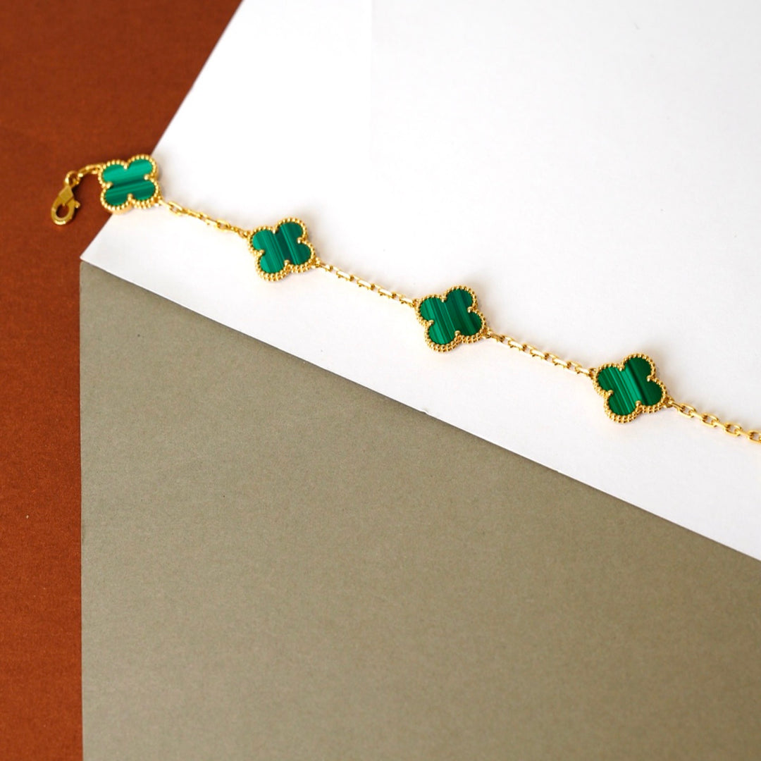 VCA Vintage Alhambra 5 Motifs 18K Malachite Bracelet
