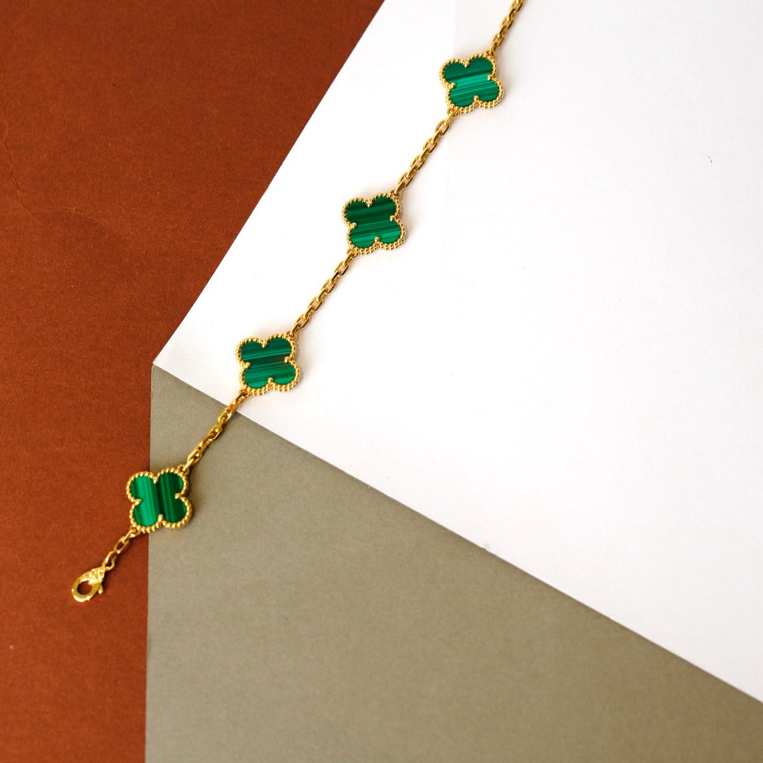 VCA Vintage Alhambra 5 Motifs 18K Malachite Bracelet