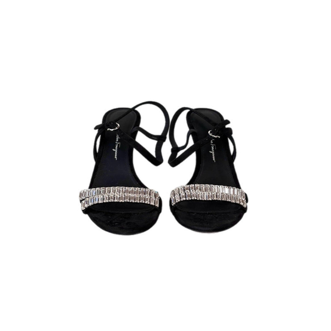 Ferragamo Black Crystal Sandals Size 9.5