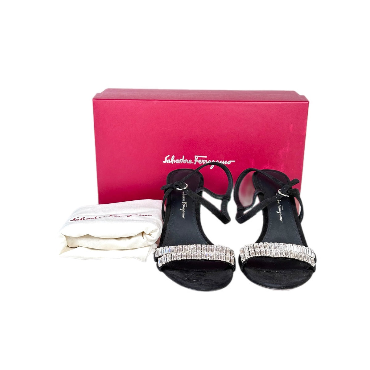 Ferragamo Black Crystal Sandals Size 9.5