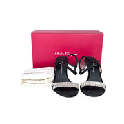Ferragamo Black Crystal Sandals Size 9.5