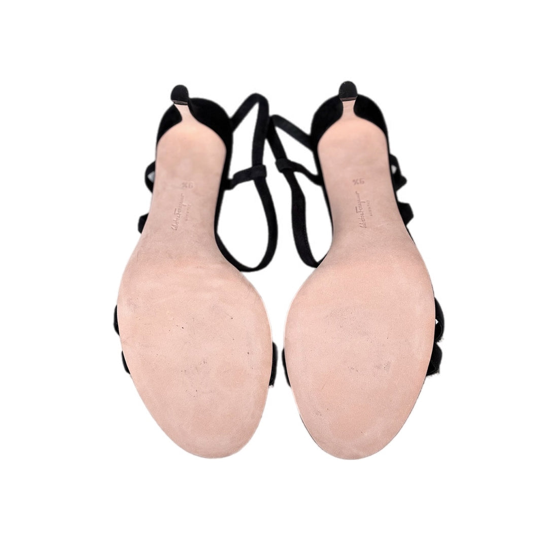 Ferragamo Black Crystal Sandals Size 9.5