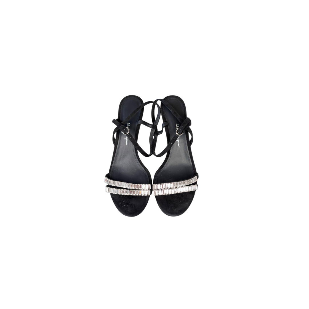 Ferragamo Black Crystal Sandals Size 9.5