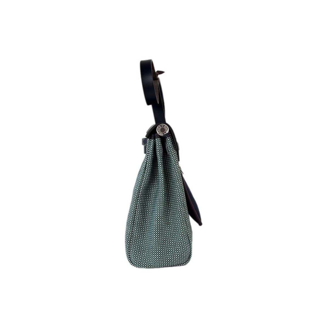 Hermes Herbag  Zip 31 Check Canvas Green