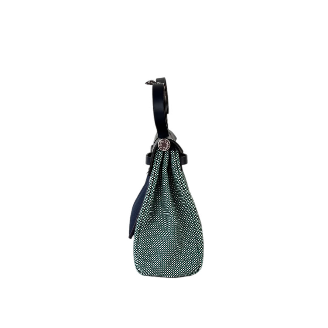 Hermes Herbag  Zip 31 Check Canvas Green