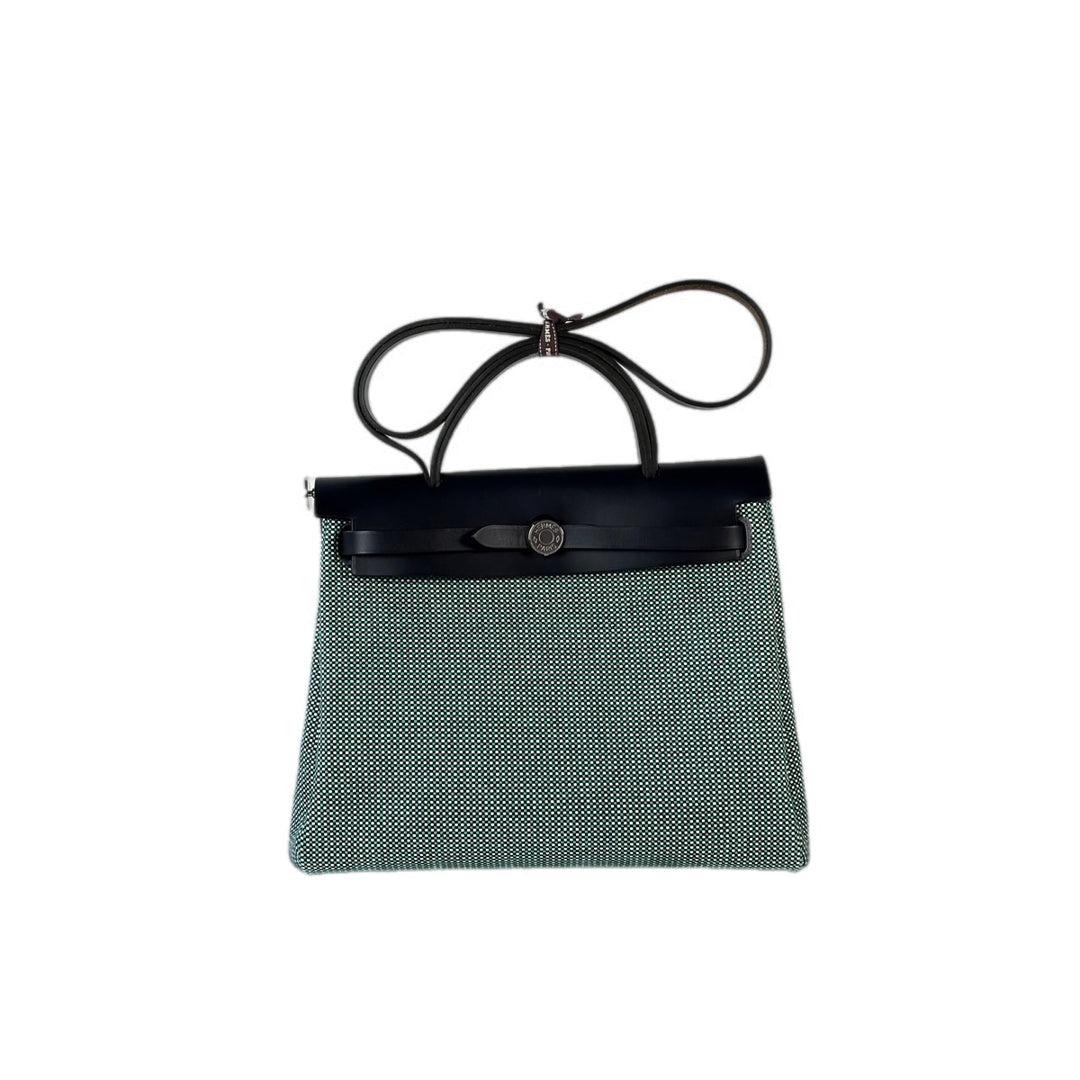 Hermes Herbag  Zip 31 Check Canvas Green