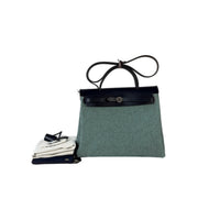 Hermes Herbag  Zip 31 Check Canvas Green