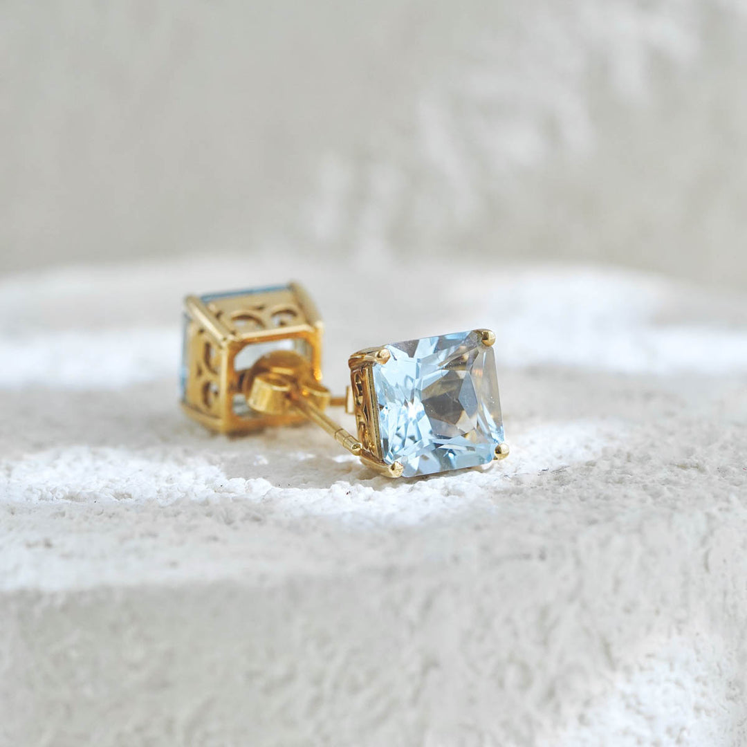 Natural Aquamarine Square Earrings 4.91ct 18K Gold