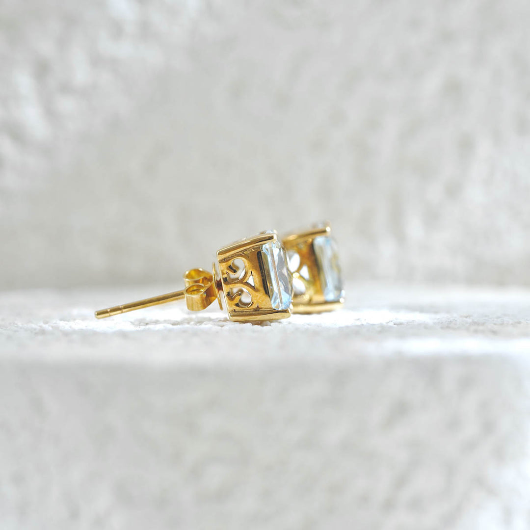 Natural Aquamarine Square Earrings 4.91ct 18K Gold