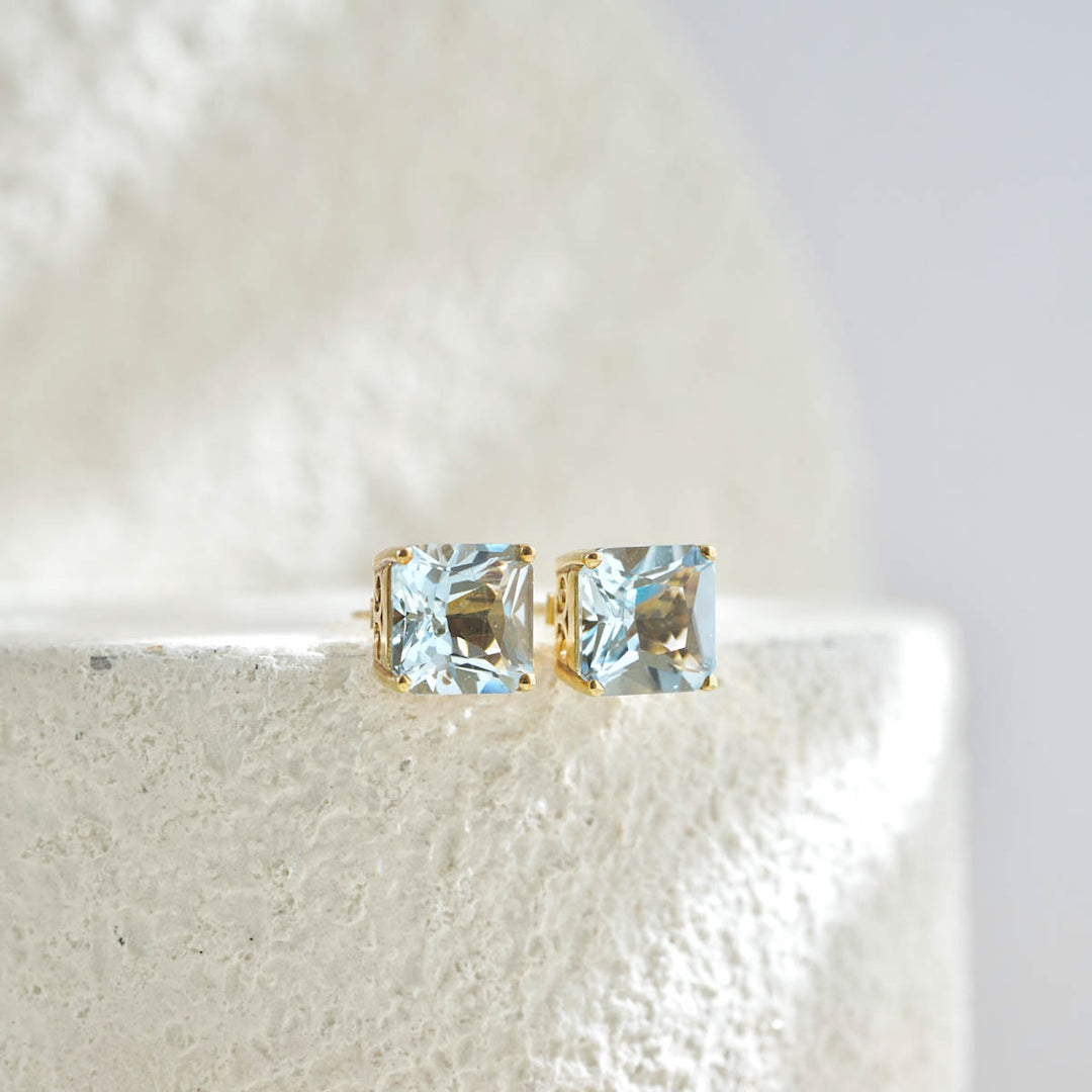 Natural Aquamarine Square Earrings 4.91ct 18K Gold
