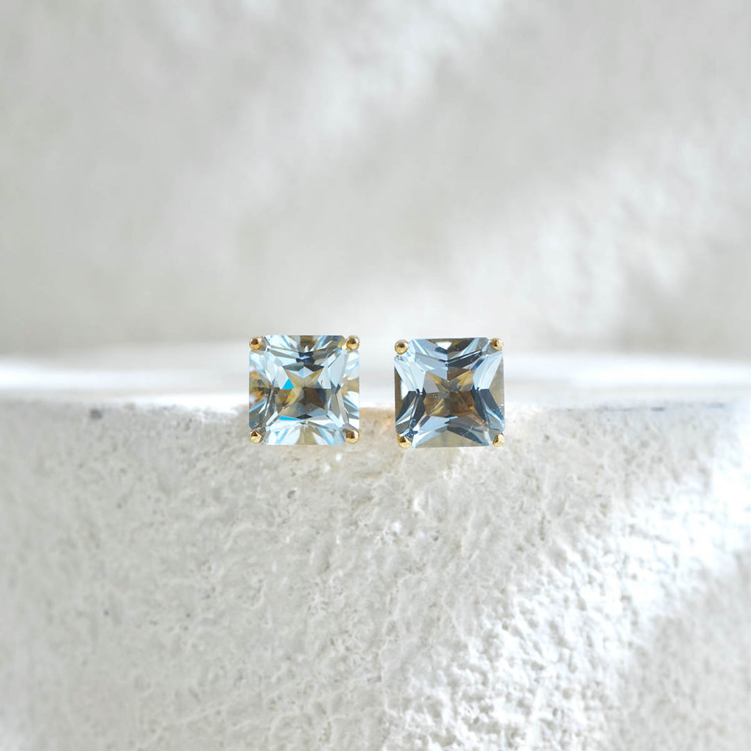 Natural Aquamarine Square Earrings 4.91ct 18K Gold