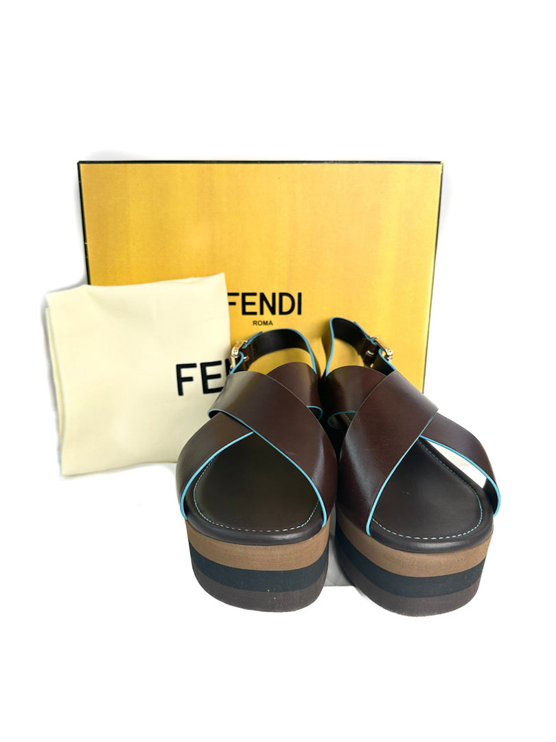 Fendi Blue/Brown Sandals #40