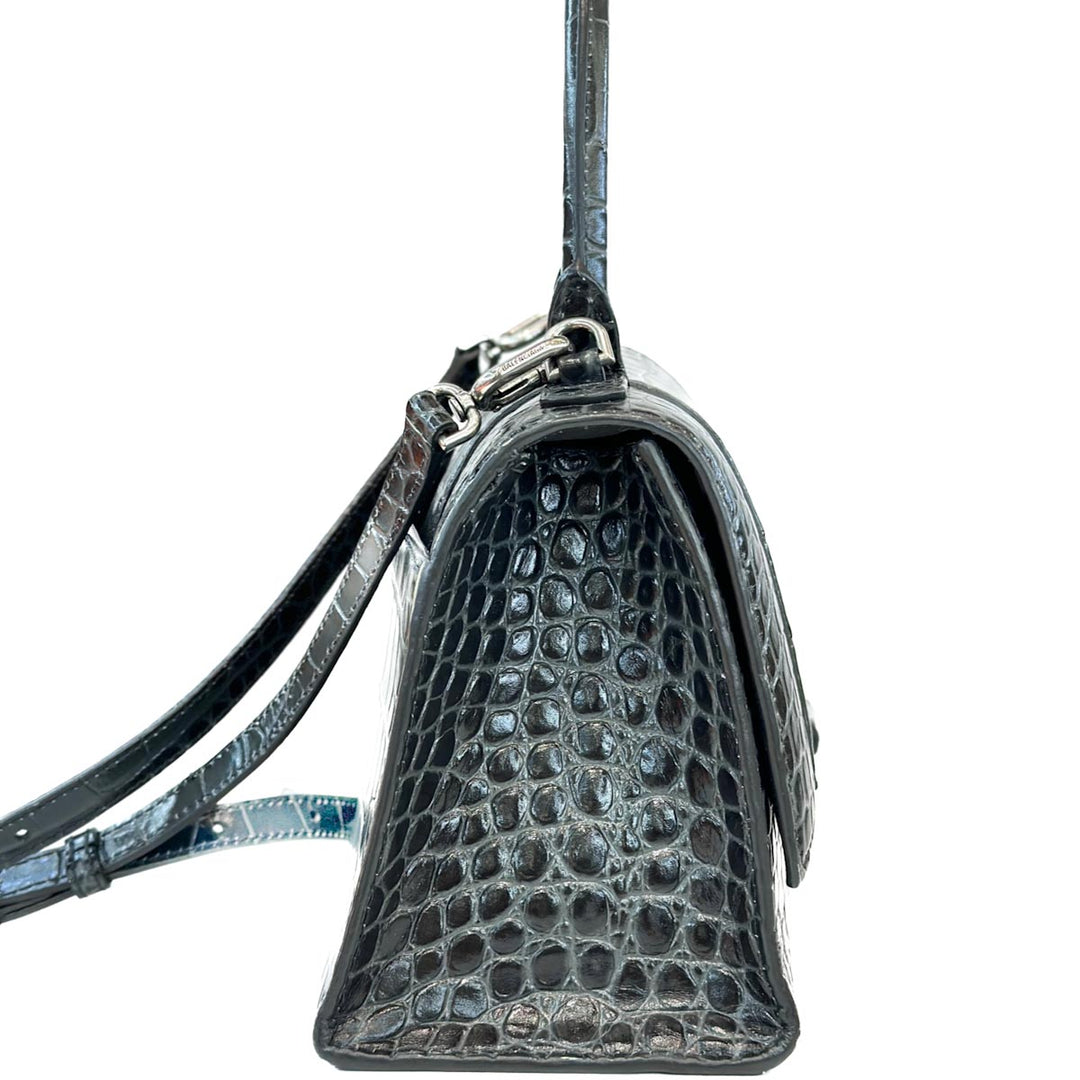 Balenciaga Grey Hourglass XS Crocodile Embossed Bag