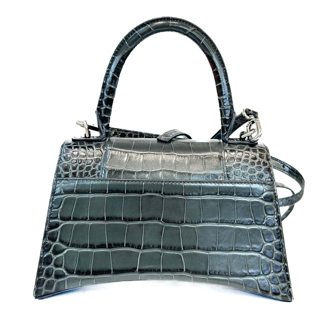 Balenciaga Grey Hourglass XS Crocodile Embossed Bag