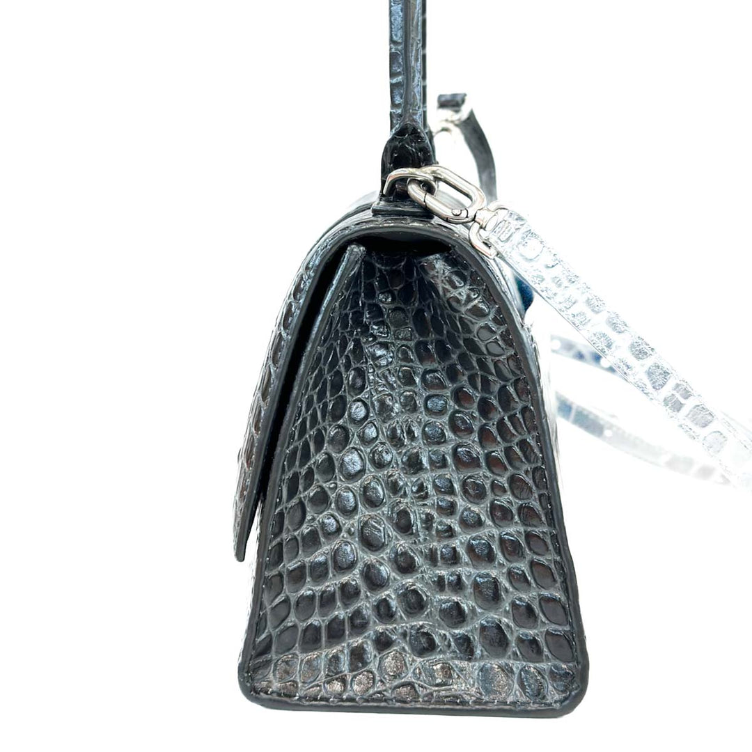 Balenciaga Grey Hourglass XS Crocodile Embossed Bag