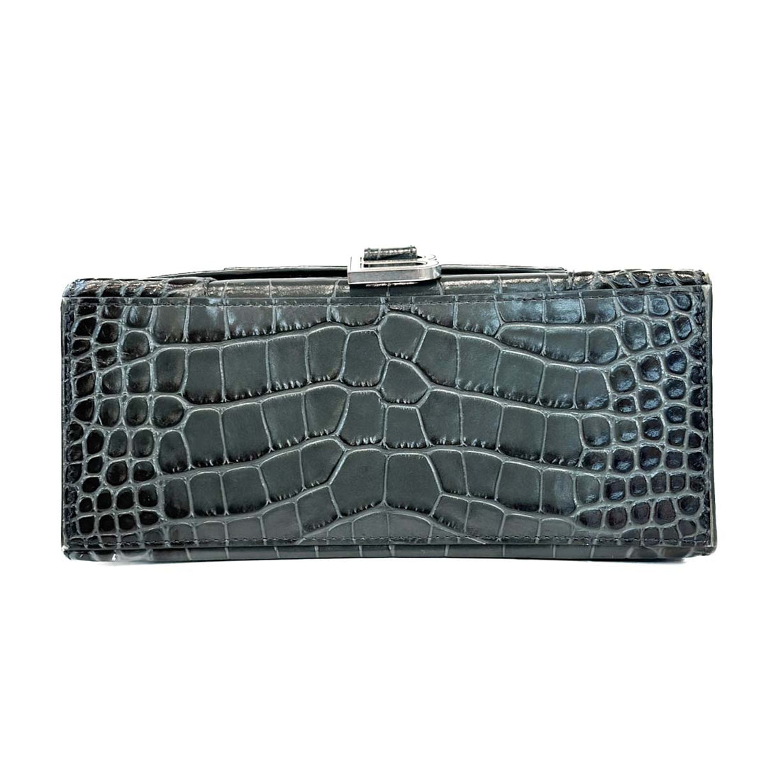 Balenciaga Grey Hourglass XS Crocodile Embossed Bag