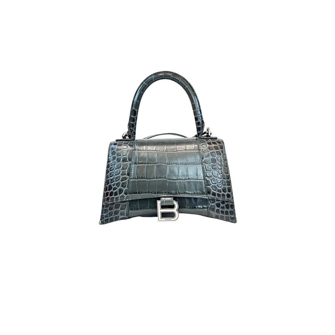 Balenciaga Grey Hourglass XS Crocodile Embossed Bag