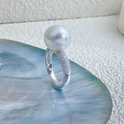 Natural South Sea White Pearl Diamond Ring 12.3mm d0.52ct,18K