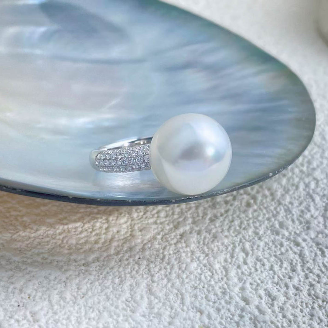 Natural South Sea White Pearl Diamond Ring 12.3mm d0.52ct,18K